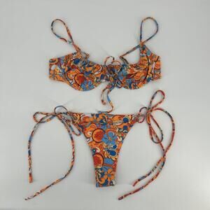 Kulani Kinis Bikini Set Size L Mango Magic Floral Ruched Underwire Bra